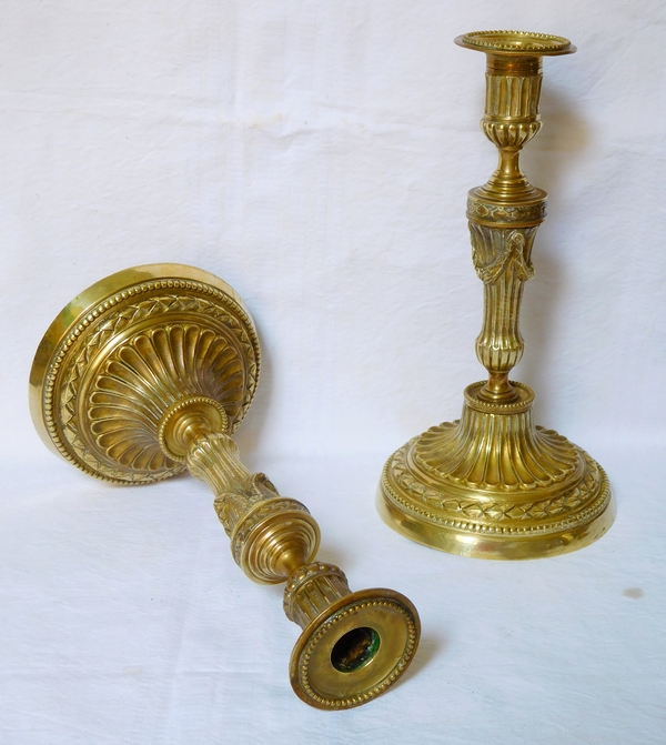Pair of Louis XVI style bronze candlesticks - mid 19th century