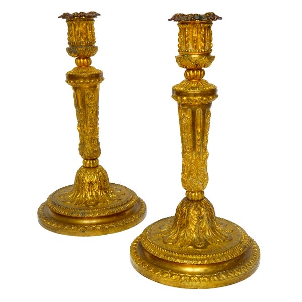 Pair of Regency style ormolu candlesticks, attributed to Sormani