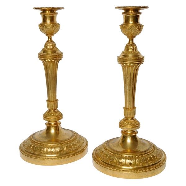 Pair of Louis XVI style ormolu candlesticks signed Barbedienne, late 19th century