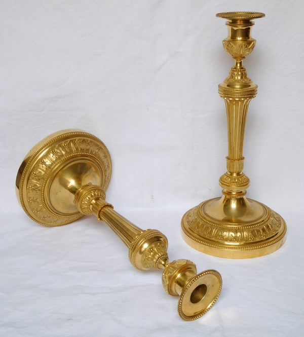 Pair of Louis XVI style ormolu candlesticks signed Barbedienne, late 19th century