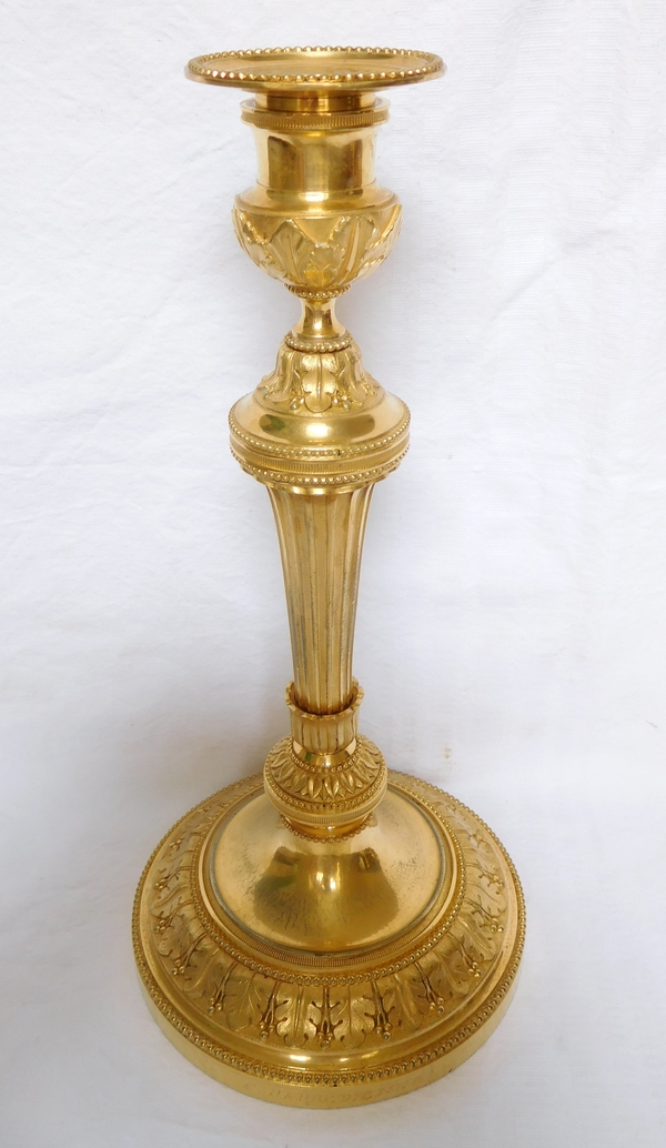 Pair of Louis XVI style ormolu candlesticks signed Barbedienne, late 19th century