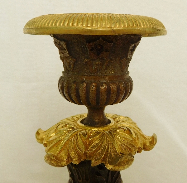 Pair of Empire tripod candlesticks (patinated bronze and ormolu), early 19th century circa 1830