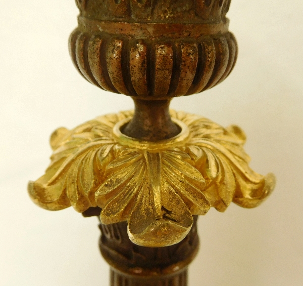 Pair of Empire tripod candlesticks (patinated bronze and ormolu), early 19th century circa 1830