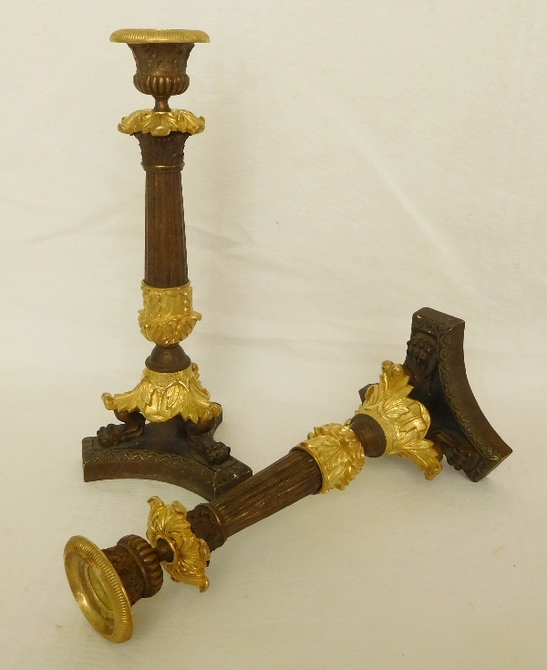 Pair of Empire tripod candlesticks (patinated bronze and ormolu), early 19th century circa 1830