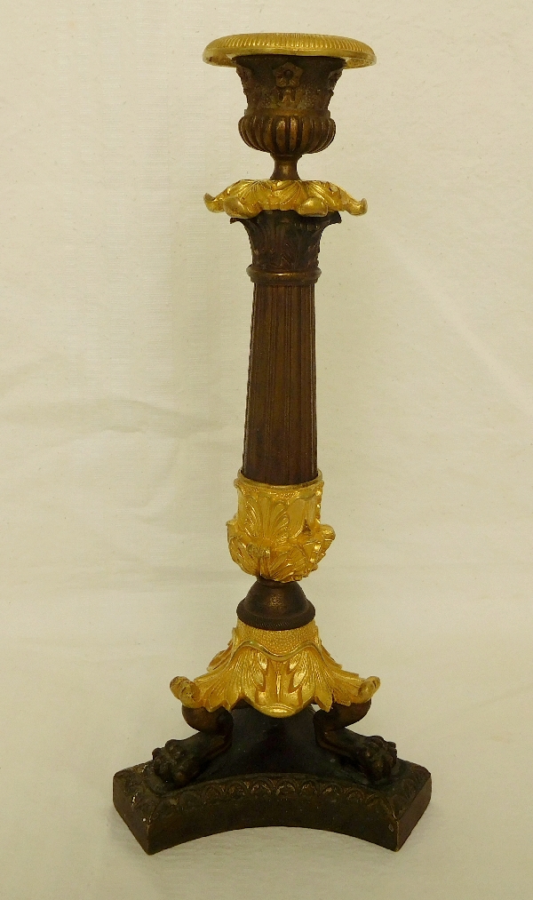 Pair of Empire tripod candlesticks (patinated bronze and ormolu), early 19th century circa 1830