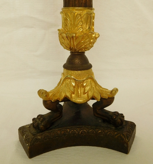 Pair of Empire tripod candlesticks (patinated bronze and ormolu), early 19th century circa 1830