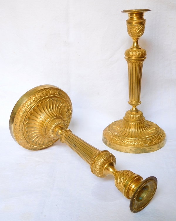 Pair of tall ormolu Louis XVI candlesticks - 29cm