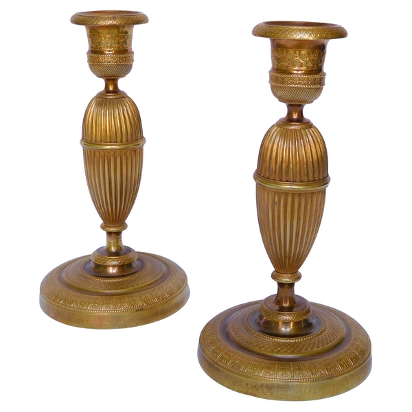 Pair of Empire ormolu candlesticks, early 19th century