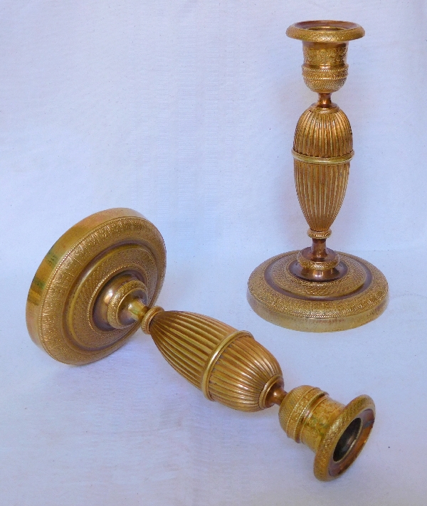 Pair of Empire ormolu candlesticks, early 19th century