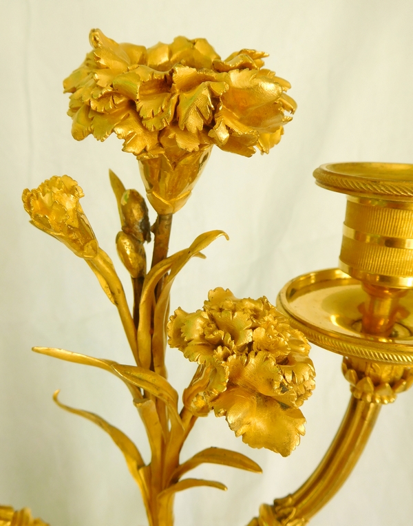 Francois Remond : tall ormolu and patinated bronze candelabra featuring nymph Flora, late 18th century