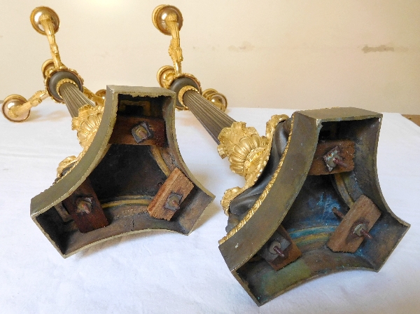 Pair of French Empire ormolu and patinated bronze candelabras, early 19th century