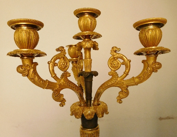 Pair of French Empire ormolu and patinated bronze candelabras, early 19th century