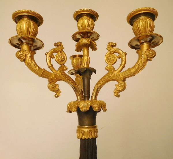 Pair of French Empire ormolu and patinated bronze candelabras, early 19th century