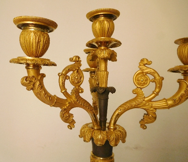 Pair of French Empire ormolu and patinated bronze candelabras, early 19th century