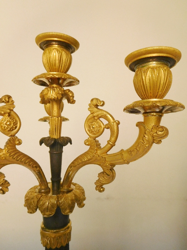 Pair of French Empire ormolu and patinated bronze candelabras, early 19th century