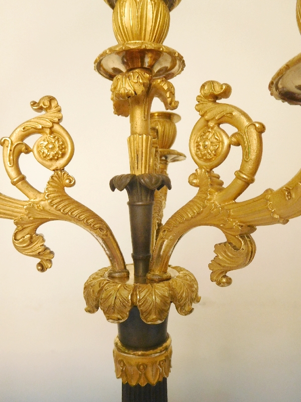 Pair of French Empire ormolu and patinated bronze candelabras, early 19th century