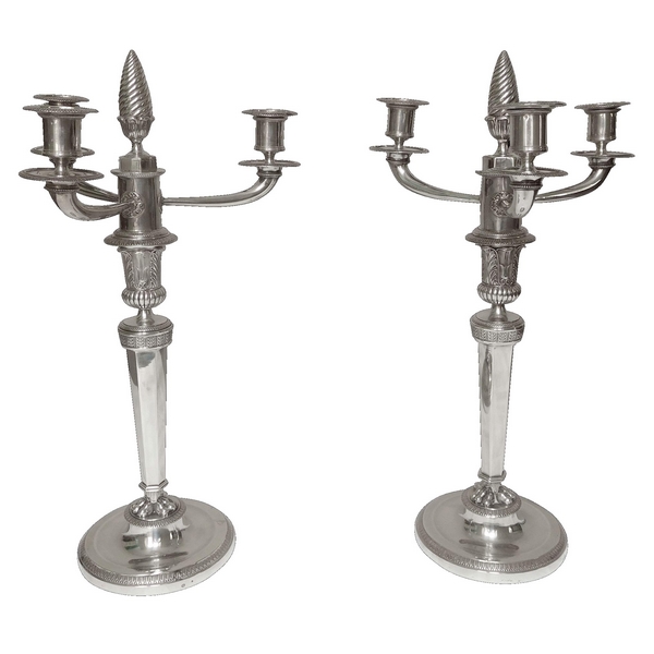 Antique French pair of Empire sterling silver candelabras, early 19th century