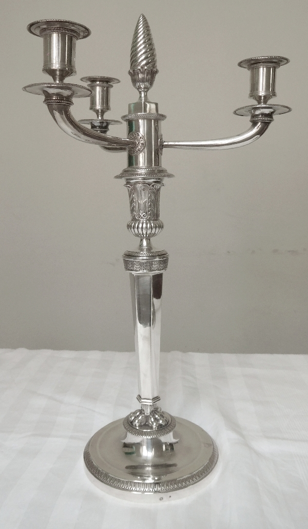 Antique French pair of Empire sterling silver candelabras, early 19th century