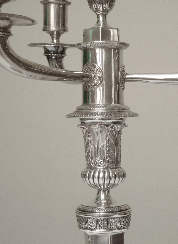 Antique French pair of Empire sterling silver candelabras, early 19th century