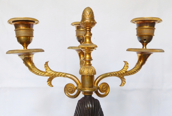 Pair of bronze and marble candelabras - pharaoh - Empire period, early 19th century