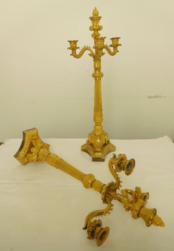 Pair of French Empire ormolu candelabras, early 19th century