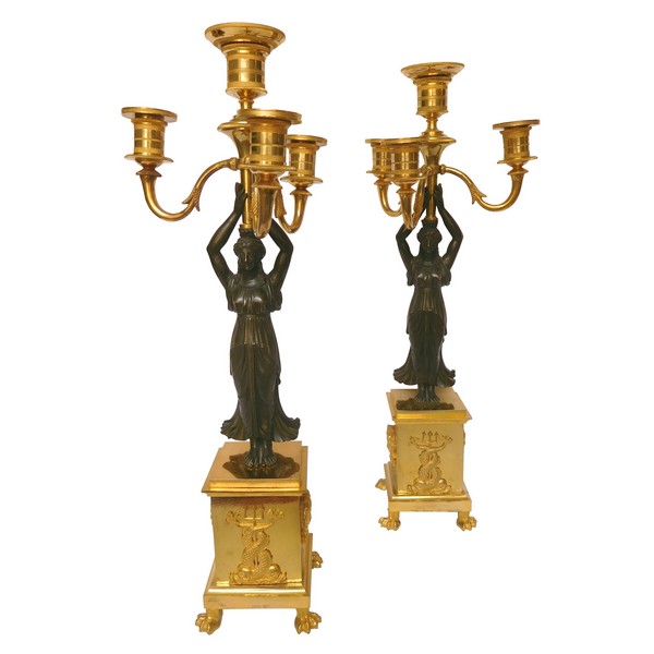 Pair of ormolu candelabras, Empire Restoration Period - early 19th century