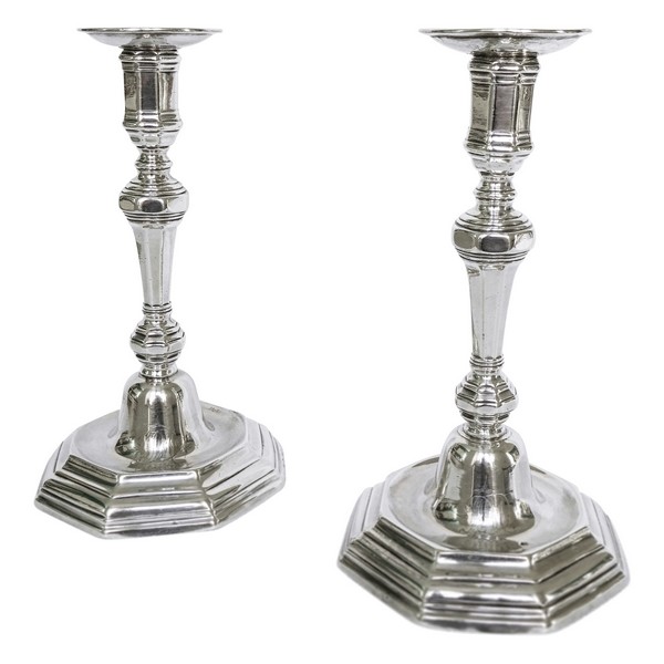 Pair of sterling silver Louis XIV style candlesticks, 18th century production circa 1760