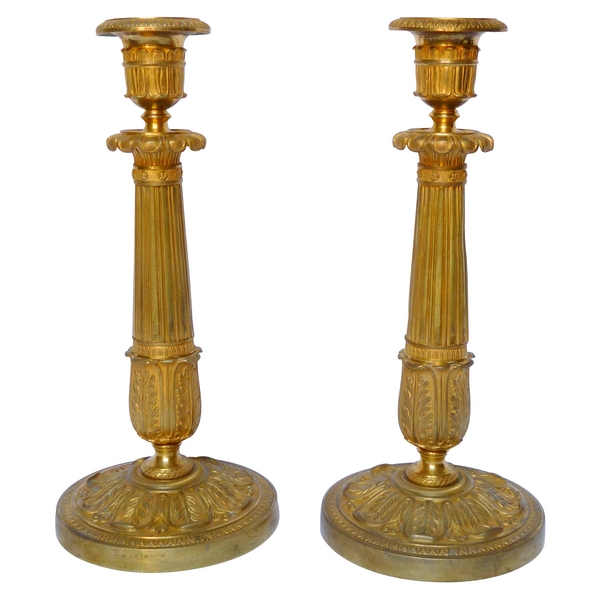 Antique French pair of Empire ormolu candlesticks, France 19th century circa 1830