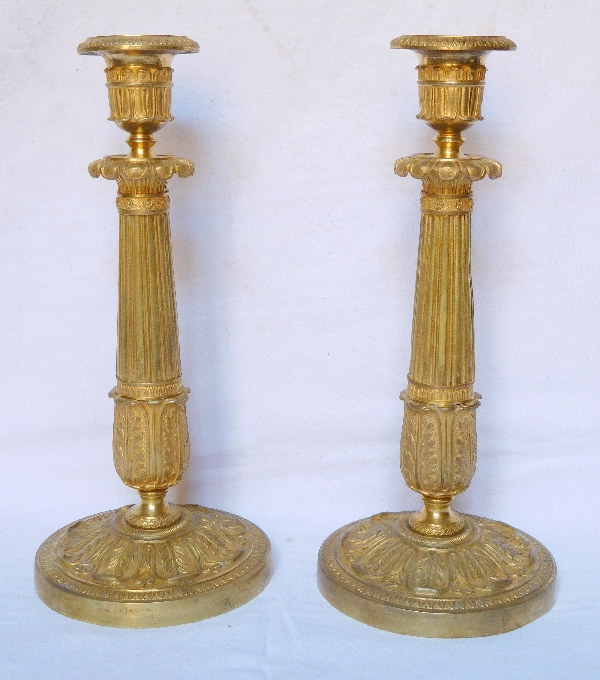 Antique French pair of Empire ormolu candlesticks, France 19th century circa 1830