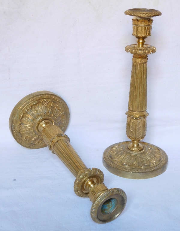 Antique French pair of Empire ormolu candlesticks, France 19th century circa 1830