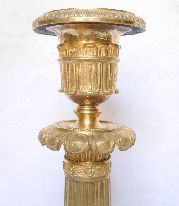 Antique French pair of Empire ormolu candlesticks, France 19th century circa 1830