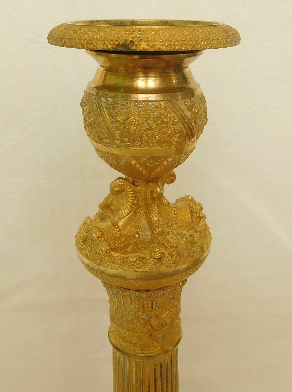 Pair of very tall Empire ormolu candlesticks - early 19th century circa 1820