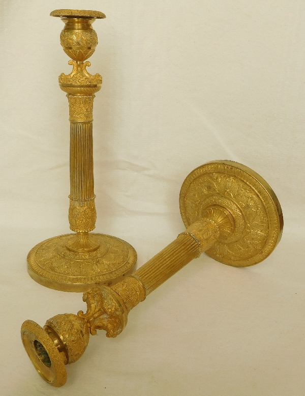 Pair of very tall Empire ormolu candlesticks - early 19th century circa 1820