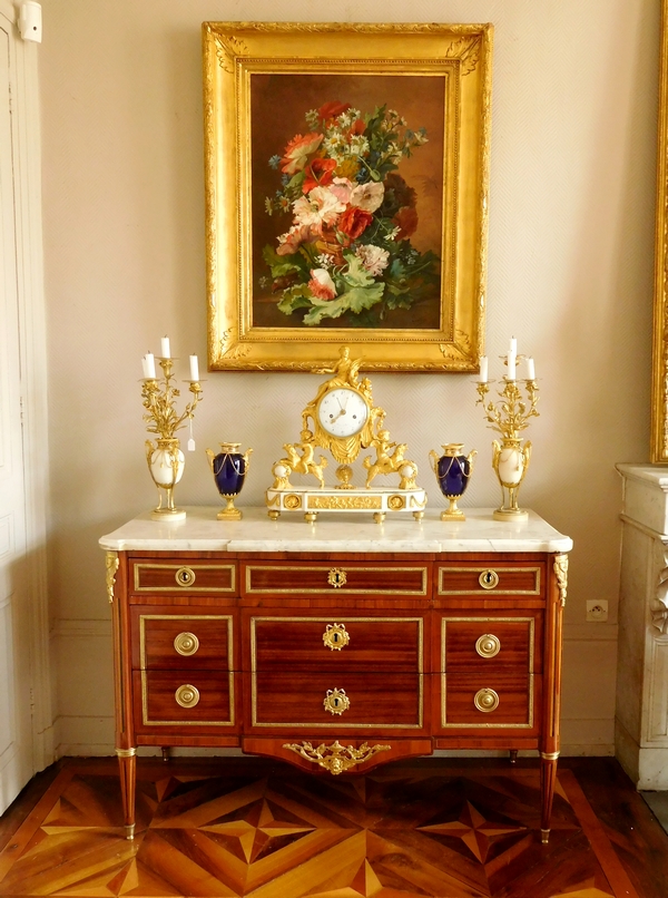 Louis XVI mantelpiece ornament, marble, ormolu and Cobalt blue glass, 18th century