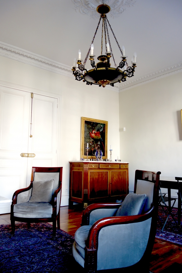 Large Empire patinated bronze and ormolu chandelier, 12 lights, early 19th century circa 1830