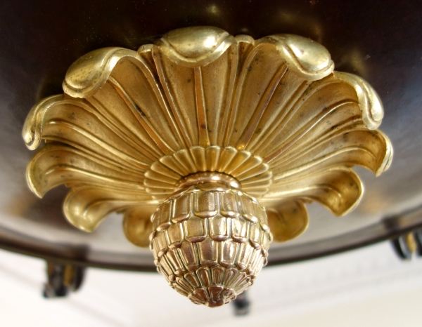 Large Empire patinated bronze and ormolu chandelier, 12 lights, early 19th century circa 1830