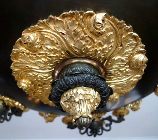 Large Empire antique style patinated bronze and ormolu chandelier - 19th century circa 1830