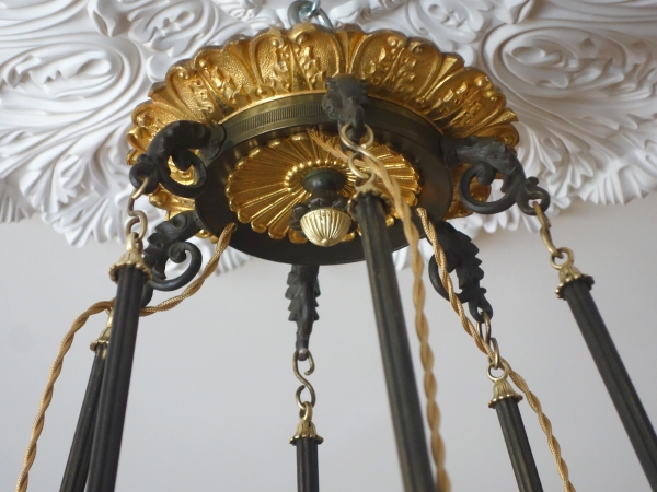 Large Empire antique style patinated bronze and ormolu chandelier - 19th century circa 1830