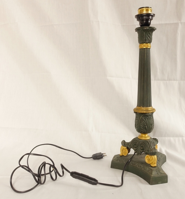 Tall Empire ormolu & patinated bronze lamp - 19th century - 50cm