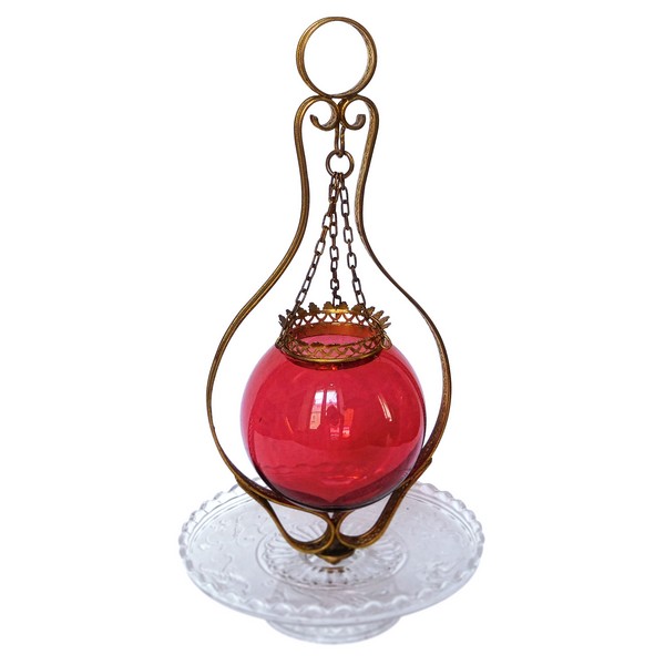 Lampe à huile en cristal de Baccarat rouge et blanc, modèle Renaissance - signée