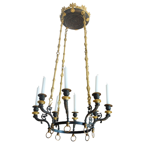 Empire ormolu and patinated bronze 8-lights chandelier, early 19th century