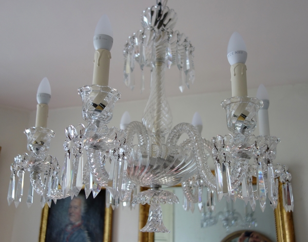 Baccarat cut crystal chandelier, 6 lights - signed