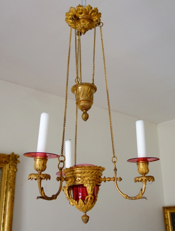 Ormolu and red crystal chandelier - church lamp, 19th century