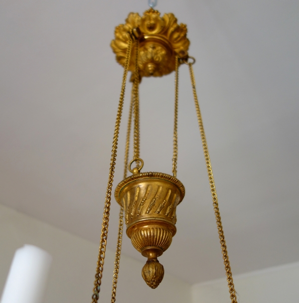 Ormolu and red crystal chandelier - church lamp, 19th century