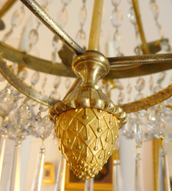 Grand lustre corbeille en cristal et bronze doré au mercure, époque Empire, 10 lumières