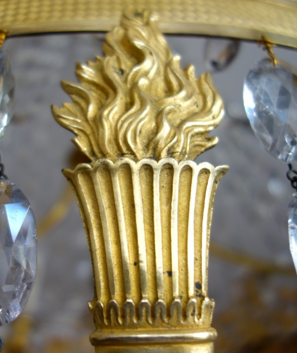 Grand lustre corbeille en cristal et bronze doré au mercure, époque Empire, 8 feux