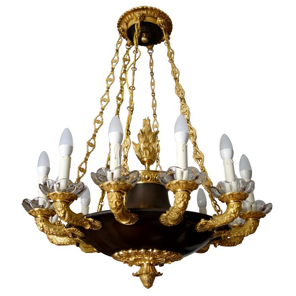 Large Empire chandelier, ormolu and patinated bronze - 12 lights - France circa 1830