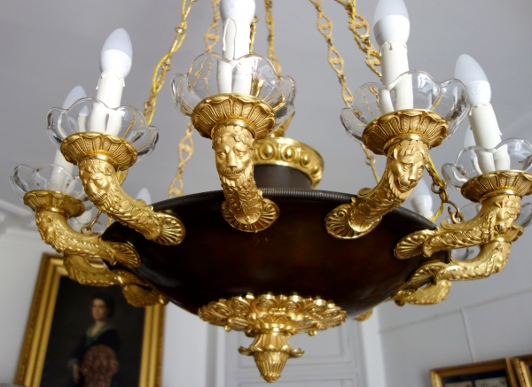 Large Empire chandelier, ormolu and patinated bronze - 12 lights - France circa 1830