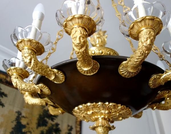 Large Empire chandelier, ormolu and patinated bronze - 12 lights - France circa 1830