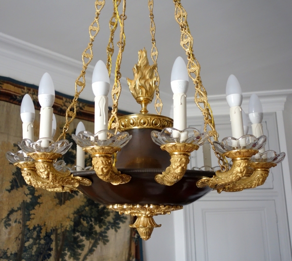 Large Empire chandelier, ormolu and patinated bronze - 12 lights - France circa 1830